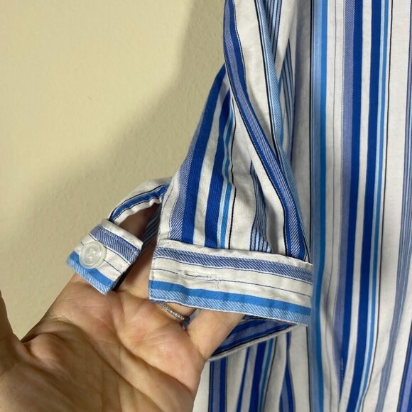 Lane Bryant Women's SS Stripe Button-up Blouse 22/24 Blue White Cotton! - Picture 2 of 5